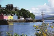 Cykelkrydstogt Skotland Kulørte huse langs promenaden i Tobermory, Isle of Mull